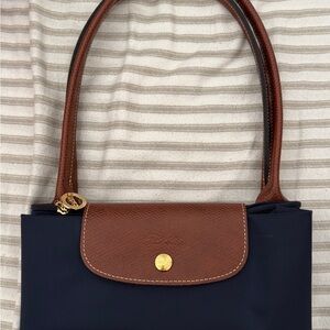 Longchamp Navy and Brown Shoulder Bag